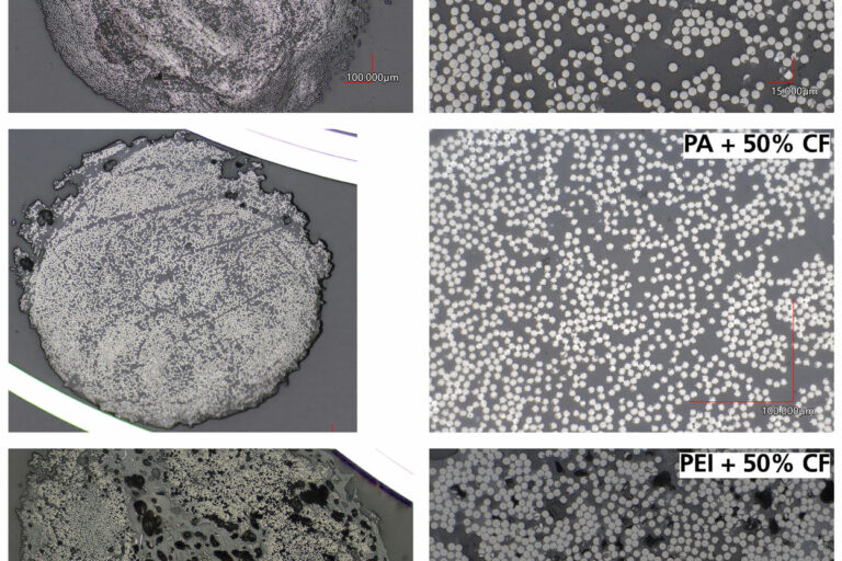 Hergestellte endlosfaserverstärkte Filamente aus unterschiedlichen Faser-Matrix-Kombinationen