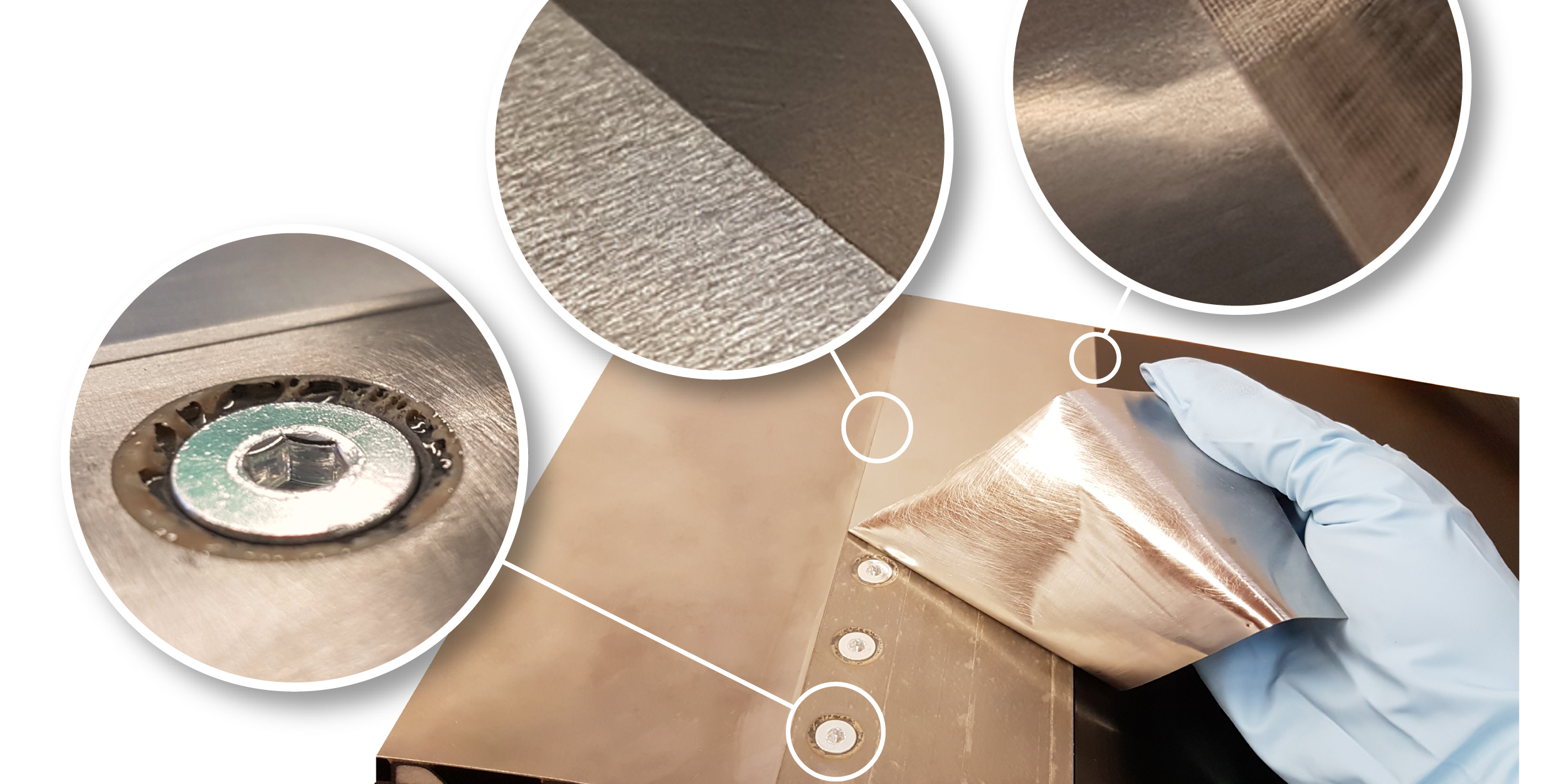 Darstellung des Demonstrators mit ausgetauschtem Abdeckblech. Entscheidende Punkte in Detailaufnahme