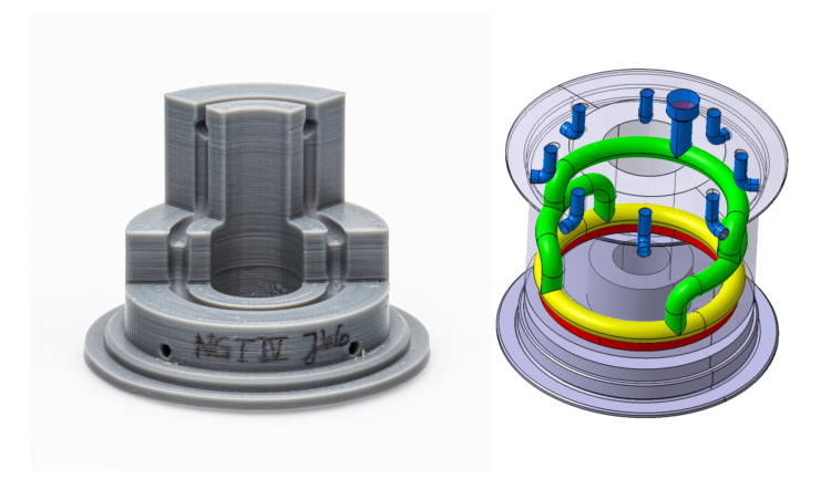 3D-gedrucktes Insert mit mit integriertem Kanalsystem zur Klebstoffverteilung