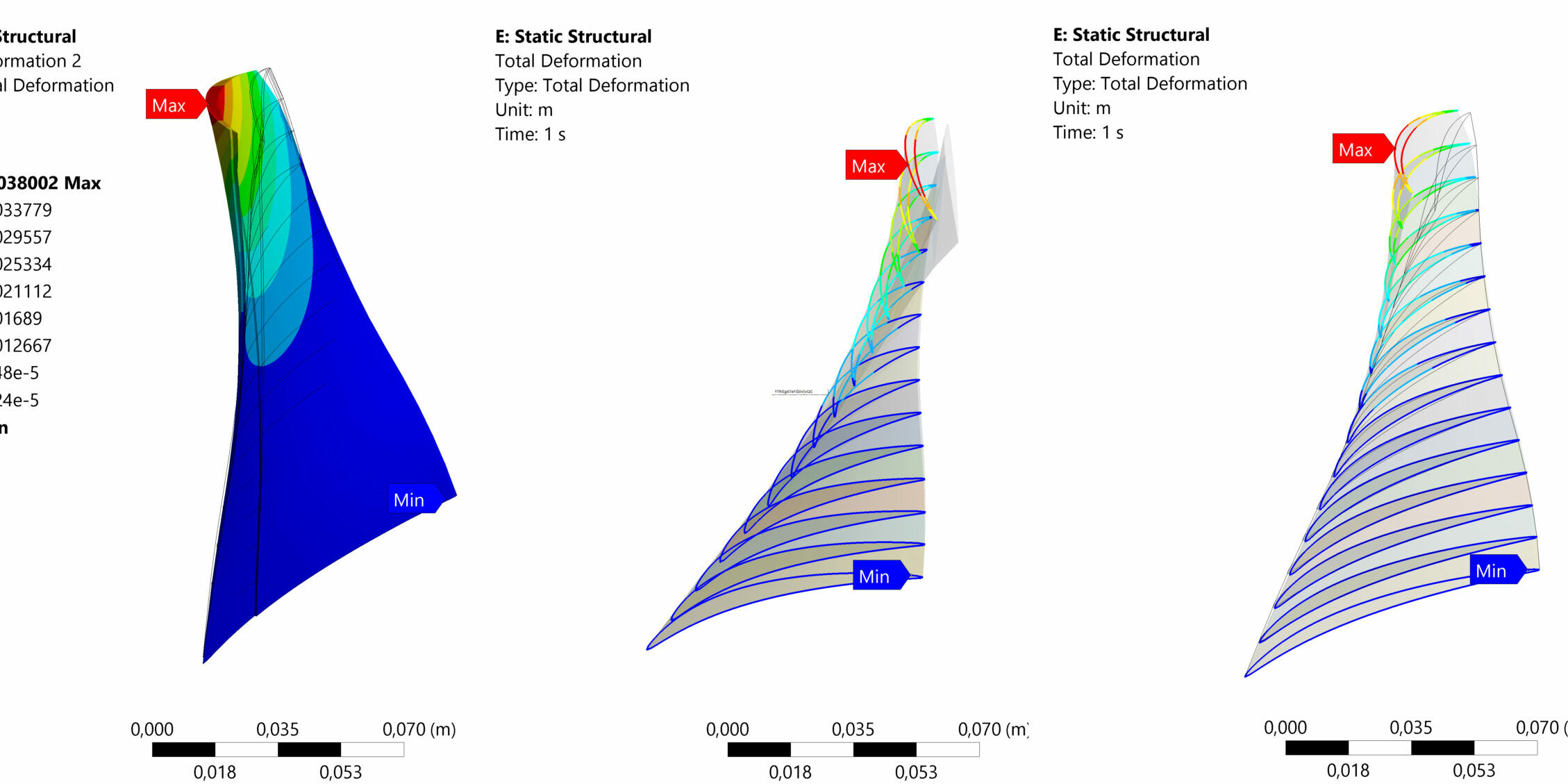 MorphedBlade_SAturning0109_DefBodySections Beispiel-Verformungen für die Gesamtschaufel und in den aerodynamischen Profilschnitten